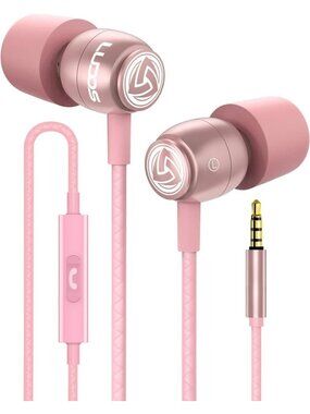 Noise-Isolating Wired Earbuds with Microphone, Memory Foam for Small Ears - Pink
